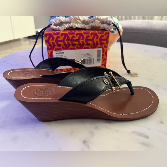 Tory Burch Shoes - Tory Burch Navy blue Leather Wedge Sandals